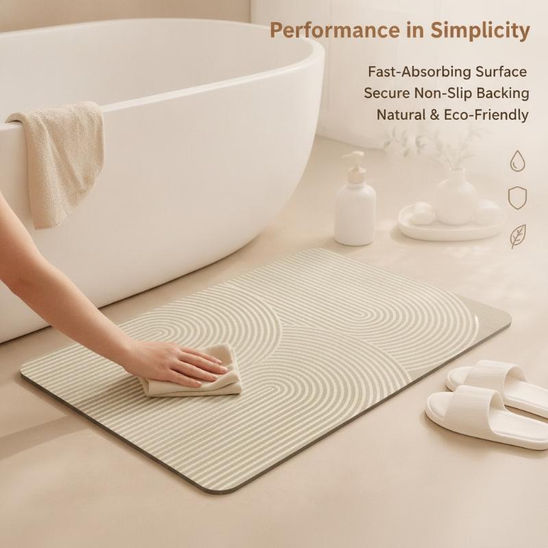 Beige Striped Diatomite Bath M - Quick Dry Diatomite Bath Mat 评论和价格