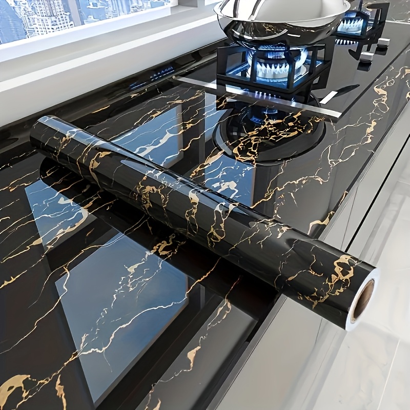 1pc Luxury Black Marble Wallpa - Kitchen 评论和价格