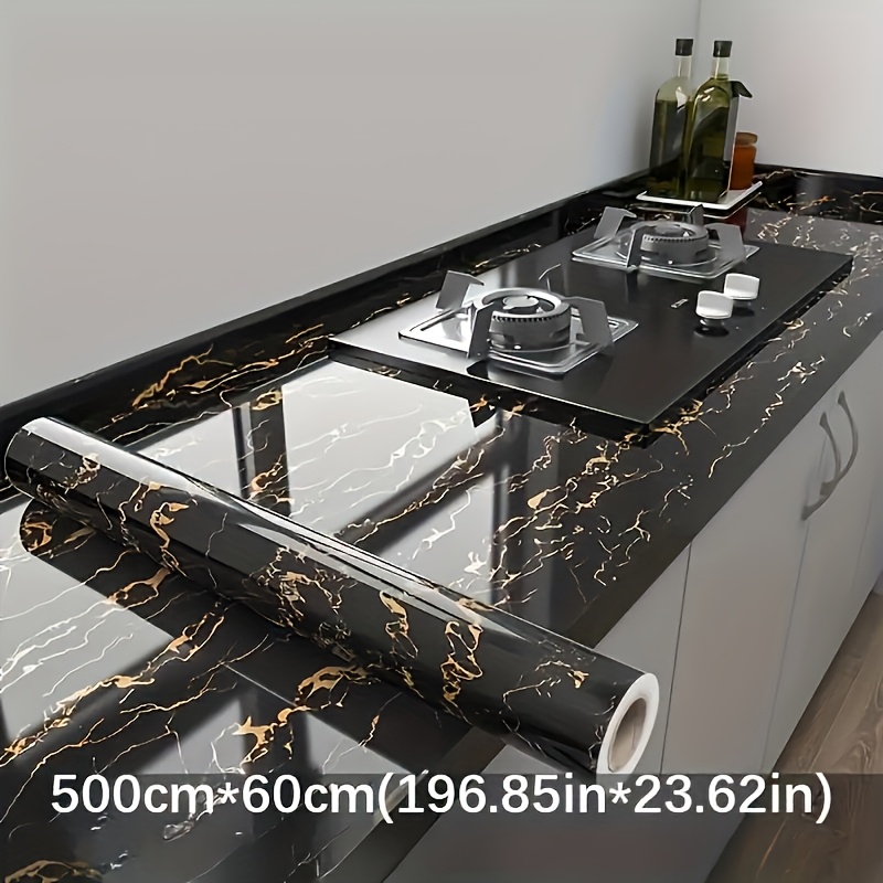 1pc Luxury Black Marble Wallpa - Kitchen 评论和价格