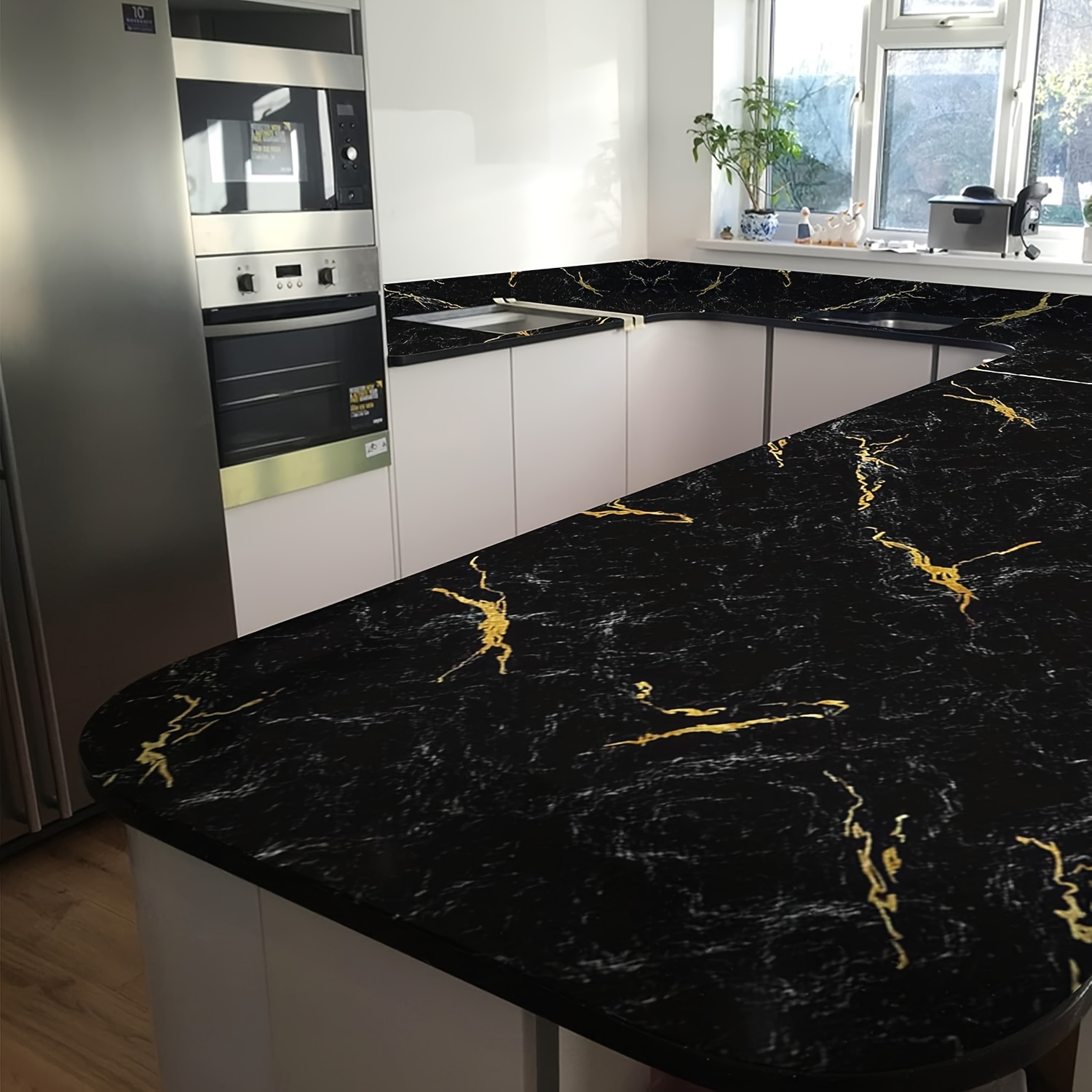 1pc Luxury Black Marble Wallpa - Kitchen 评论和价格
